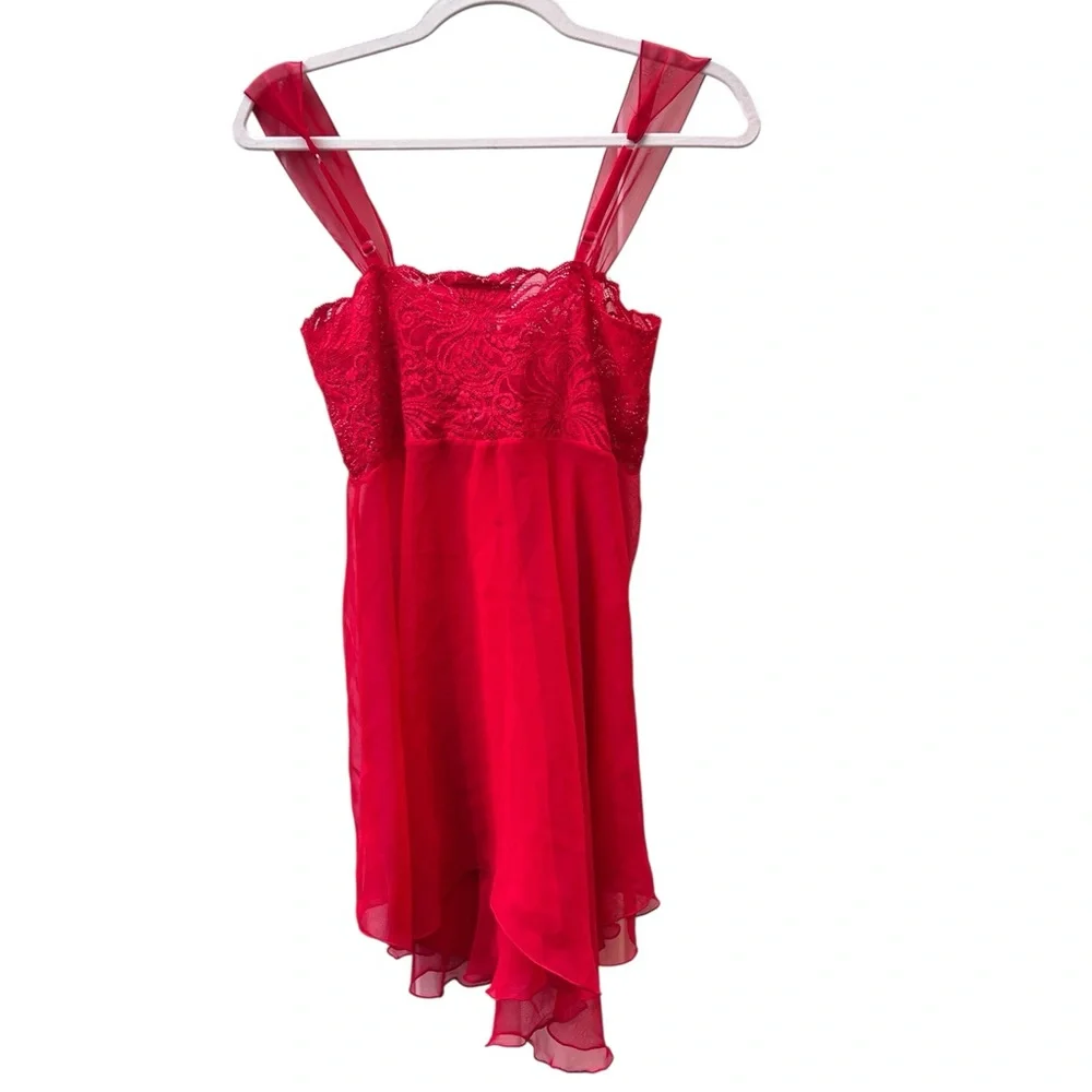 Victoria's Secret Vintage Gold Label Red‎ Lace Sheer Nightie Slip Medium